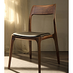 Стул деревянный с мягким сиденьем из черной натуральной кожи Moon Walnut Furniture варинант исполнения - 11 | Loft Concept в Тюмени