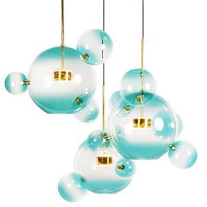 Люстра подвесная с прозрачными бирюзовыми стеклянными шарами и круглым основанием 3 лампы Giopato & Coombes