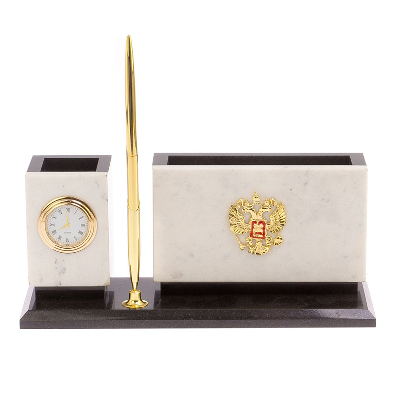 Настольный письменный набор из мрамора с часами и ручкой Marble Accessory Золотой Белый Мрамор Bianco Черный Настольный письменный набор из мрамора с часами и ручкой Marble Accessory Золотой Белый Мрамор Bianco Черный в Тюмени | Loft Concept