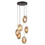 Люстра каскадная с 6-ю стеклянными круглыми плафонами янтарного цвета Savio Glass Disc Light варинант исполнения - 1 | Loft Concept в Тюмени