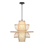 Подвесной светильник фигурный из деревянных прутьев с плафоном из натуральной ткани Light Inside the Cell варинант исполнения - 1 | Loft Concept в Тюмени