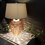 Настольная лампа с фактурным стеклянным основанием красного цвета с хромированной деталью у горловины и белым абажуром из искусственного шёлка Elstead Lighting варинант исполнения - 2 | Loft Concept в Тюмени