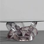 Дизайнерский журнальный стол с круглой прозрачной столешницей и основанием в виде цепи Hua Wang варинант исполнения - 1 | Loft Concept в Тюмени