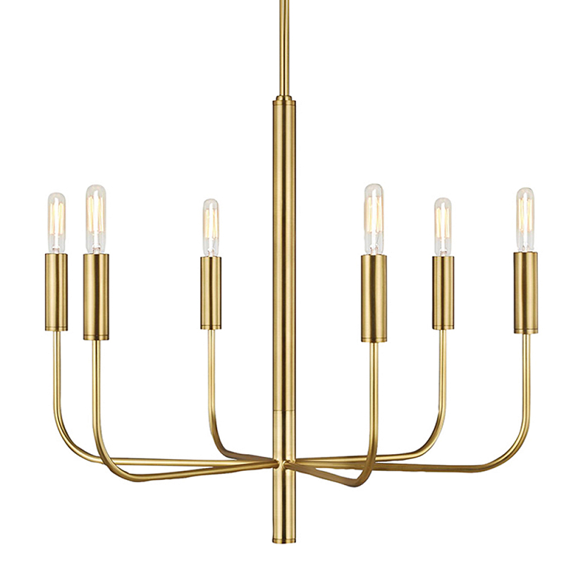 Люстра с 6-ю лампами на тонких изогнутых рожках в современном стиле Feiss Латунь Никель в Тюмени | Loft Concept 