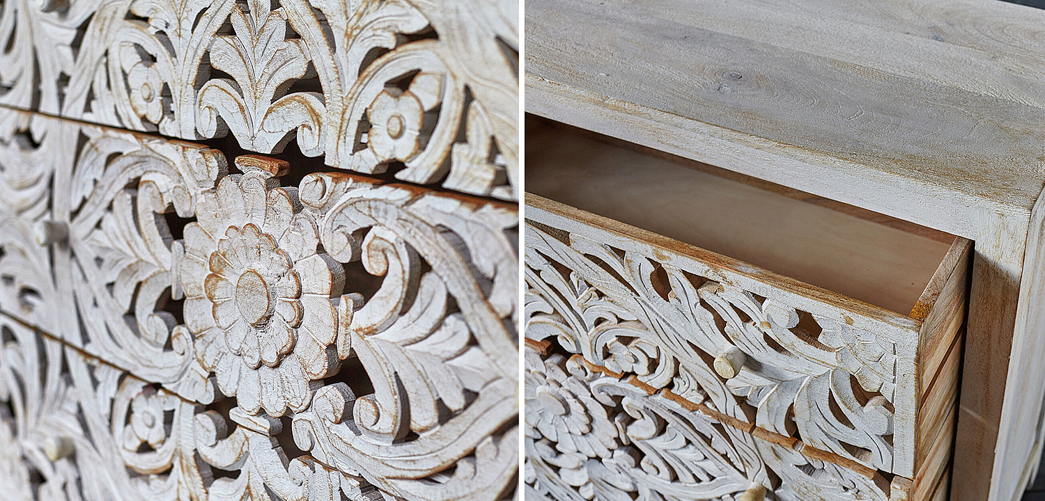 Комод Indian Antique White Furniture Chest of Drawers Kailash белый Комод Indian Antique White Furniture Chest of Drawers Kailash белый - Loft-Concept в Тюмени