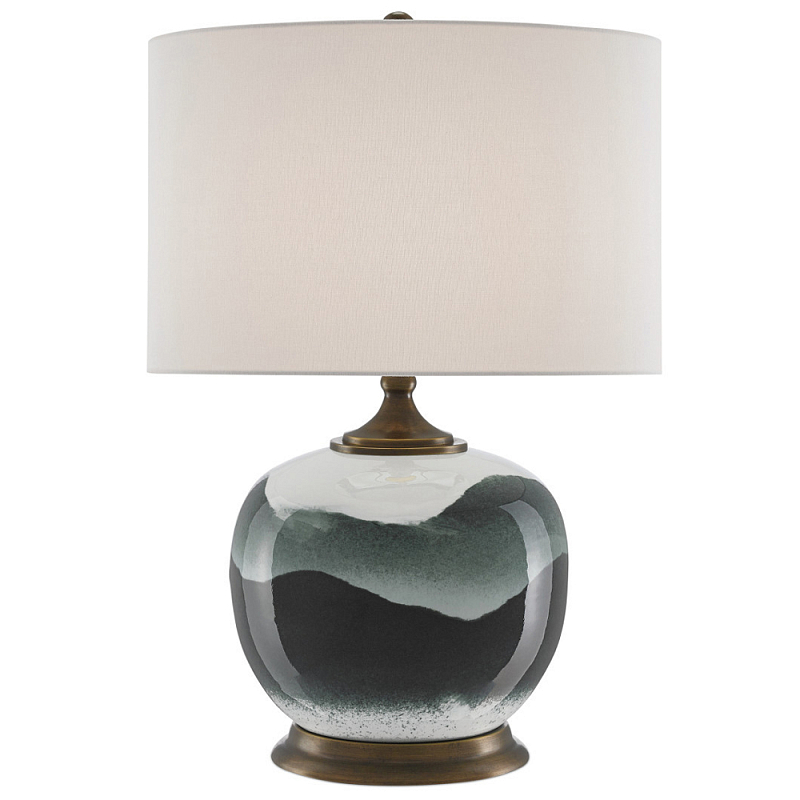 Настольная лампа с волнистым принтом Green Wavy Lamp Зеленый Белый Латунь Античная полированная Настольная лампа с волнистым принтом Green Wavy Lamp Зеленый Белый Латунь Античная полированная в Тюмени | Loft Concept