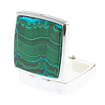 Таблетница карманная квадратная с 2-мя отделениями с зеркалом и накладкой из натуральных камней Малахит Хризоколла Silver Stone Pillboxes варинант исполнения - 2 | Loft Concept в Тюмени