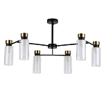 Люстра потолочная с 6-ю цилиндрическими плафонами из стекла и черным каркасом Noir Poise варинант исполнения - 1 | Loft Concept в Тюмени