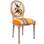 Стул бежевый в разноцветную полоску из натурального бука с изображением птиц и цветов Blooming Red Blue Birds Colorful Stripes Chair варинант исполнения - 2 | Loft Concept в Тюмени