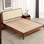 Кровать двуспальная с каркасом из дерева и мягким изголовьем Moon Walnut Bed варинант исполнения - 4 | Loft Concept в Тюмени