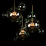 Люстра подвесная с прозрачными бирюзовыми стеклянными шарами и круглым основанием 3 лампы Giopato & Coombes варинант исполнения - 6 | Loft Concept в Тюмени