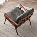 Кресло c каркасом из массива дерева и мягкой кожаной обивкой Walnut Armchair варинант исполнения - 3 | Loft Concept в Тюмени