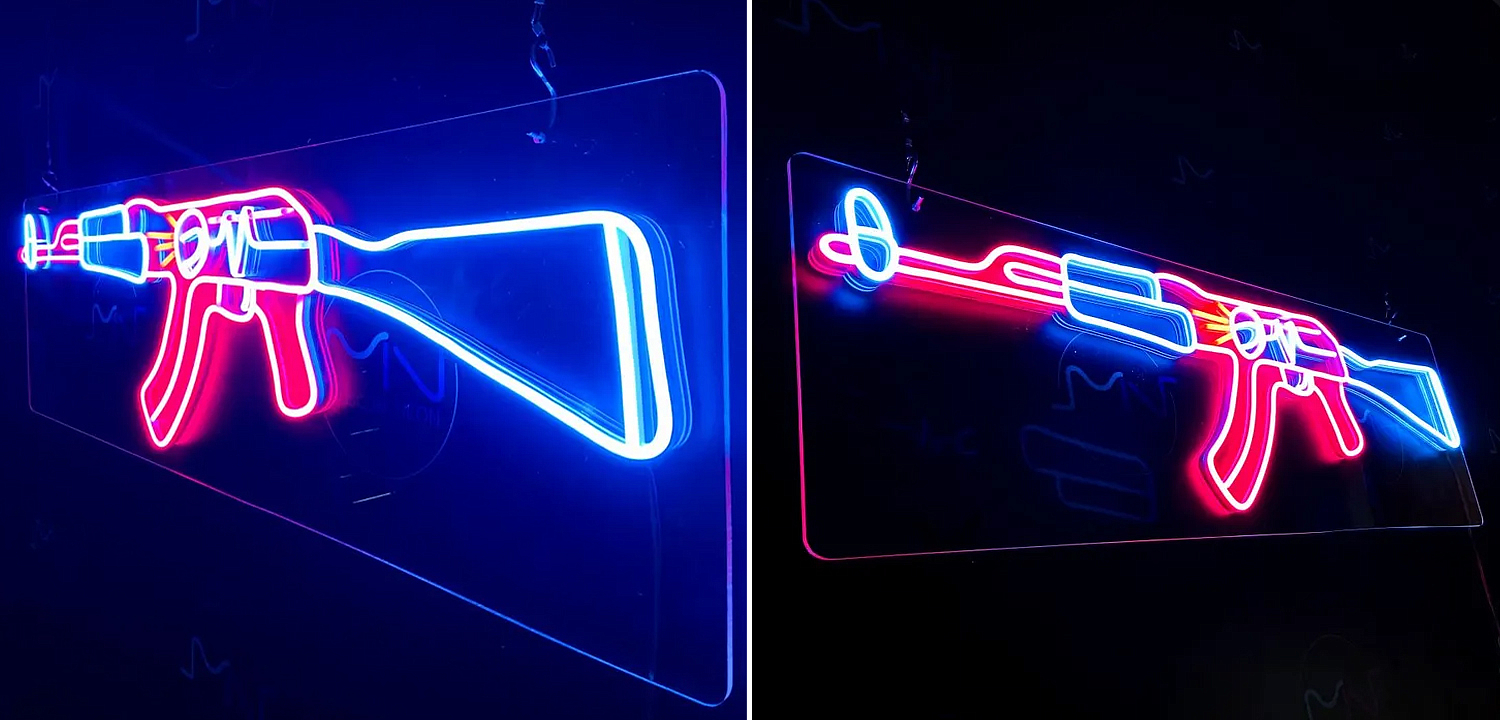 Неоновая настенная лампа Machine Gun Neon Wall Lamp Неоновая настенная лампа Machine Gun Neon Wall Lamp - Loft-Concept в Тюмени