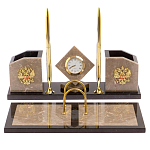 Настольный письменный набор из бежевого мрамора с часами Marble Accessory варинант исполнения - 1 | Loft Concept в Тюмени