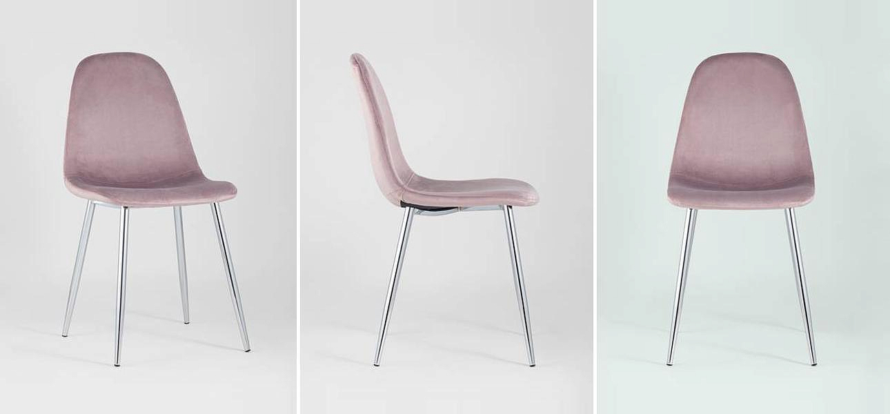Стул Archie Chair Пыльно-Розовый Велюр Хромированные ножки Стул Archie Chair Пыльно-Розовый Велюр Хромированные ножки - Loft-Concept в Тюмени