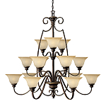 Люстра трехъярусная бронзового цвета с 15-ю кремовыми плафонами в форме чаш Hinkley варинант исполнения - 1 | Loft Concept в Тюмени