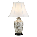 Настольная лампа с фарфоровым основанием с декоративным орнаментом и белым абажуром на темной круглой подставке Elstead Lighting варинант исполнения - 11 | Loft Concept в Тюмени