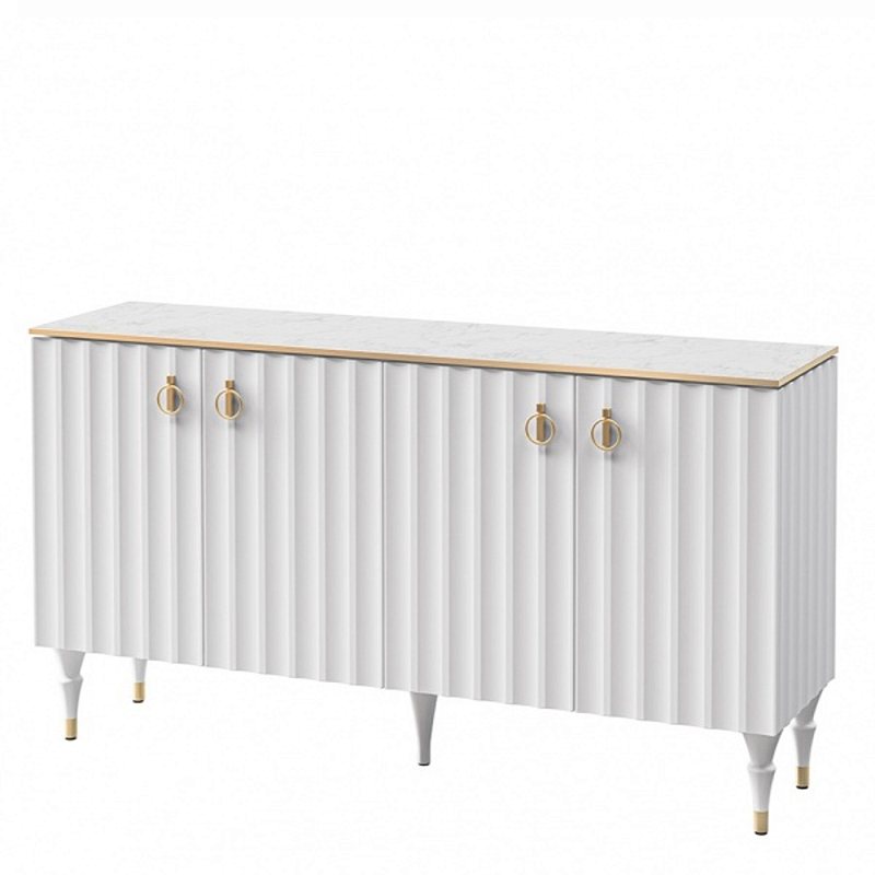 Консоль четырёхдверная с белым рельефным фасадом Expanses of Beauty Белый Золотой Белый Мрамор Bianco в Тюмени | Loft Concept 