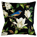 Декоративная подушка чёрная с изображением птицы в саду Blooming Blue Birds варинант исполнения - 1 | Loft Concept в Тюмени