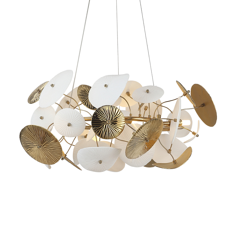 Люстра с белыми и золотистыми цветами Dahlia Flowers Lamp Белый Латунь в Тюмени | Loft Concept 