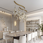 Люстра с золотистыми трубками и прозрачными стеклянными листьями на подвесах Sylva  варинант исполнения - 5 | Loft Concept в Тюмени