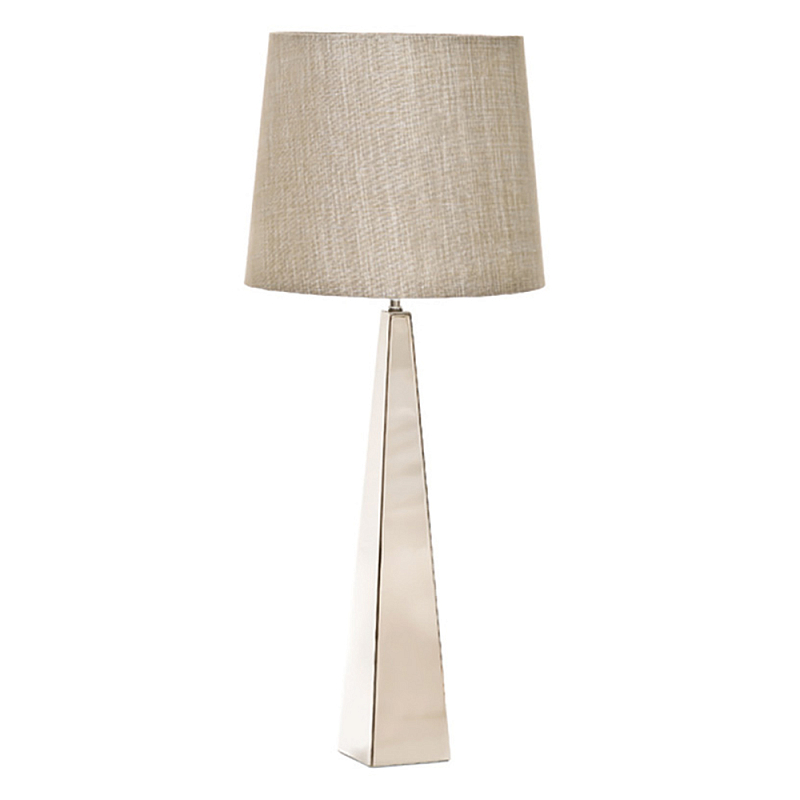 Настольная лампа с высоким основанием из металла и бежевым цилиндрическим абажуром из искусственного шелка Elstead Lighting Никель Белый Бежевый в Тюмени | Loft Concept 