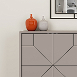 Комод бежево-серый с 4-мя дверцами с геометрическим рисунком на металлических ножках DUNE CONSOLE LIGHT MOCHA варинант исполнения - 4 | Loft Concept в Тюмени