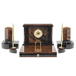 Настольный письменный набор с часами из природного камня обсидиана Royal Stone варинант исполнения - 1 | Loft Concept в Тюмени