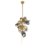 Люстра подвесная вытянутой формы с плафонами из стекла и металла с тремя вертикальными подвесками Gilded Mirage  варинант исполнения - 6 | Loft Concept в Тюмени