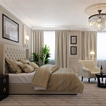 Кровать двуспальная бежевая с основанием из массива дерева с мягким изголовьем Flax Beds варинант исполнения - 4 | Loft Concept в Тюмени