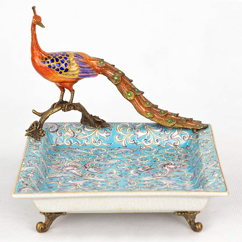 Блюдо Fire Peacock Голубой пастельный Бронза Оранжевый Блюдо Fire Peacock Голубой пастельный Бронза Оранжевый в Тюмени | Loft Concept