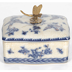 Фарфоровая шкатулка с бронзовой стрекозой Blue and White варинант исполнения - 3 | Loft Concept в Тюмени