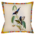 Декоративная подушка бежевая в разноцветную полоску с изображением птиц и цветов Blooming Birds Colorful Cushion варинант исполнения - 5 | Loft Concept в Тюмени