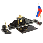 Настольный письменный набор из чёрного обсидиана с декором в виде льва Golden Lion варинант исполнения - 2 | Loft Concept в Тюмени