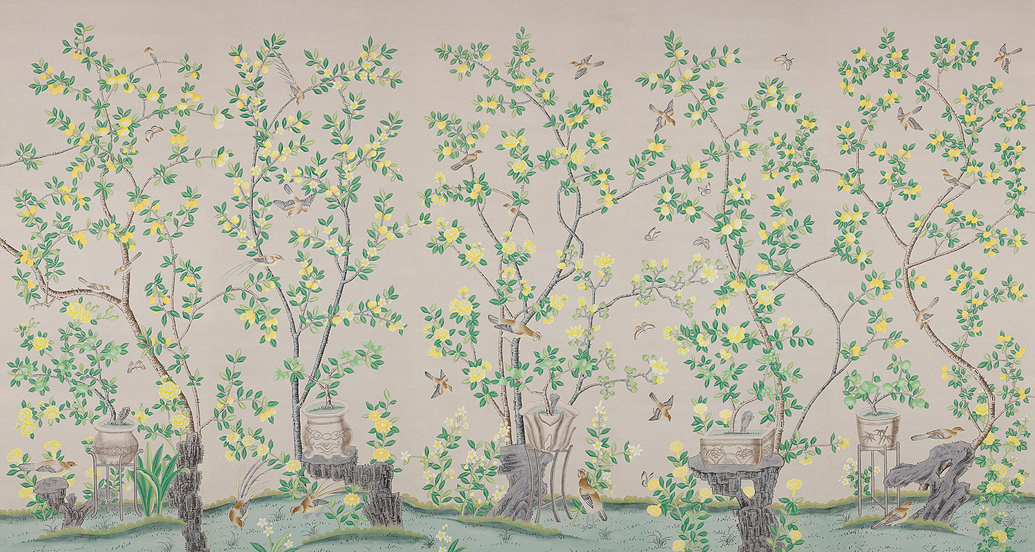 Обои ручная роспись Jardinieres & Citrus Trees Silver metallic Обои ручная роспись Jardinieres & Citrus Trees Silver metallic - Loft-Concept в Тюмени