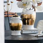 Ваза белая с крышкой и золотистыми фрагментами Chinoiserie Ceramics варинант исполнения - 1 | Loft Concept в Тюмени