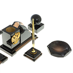 Настольный письменный набор с часами из природного камня обсидиана National Еmblem варинант исполнения - 5 | Loft Concept в Тюмени