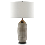 Настольная лампа керамическая с тканевым цилиндрическим абажуром Bullet варинант исполнения - 2 | Loft Concept в Тюмени