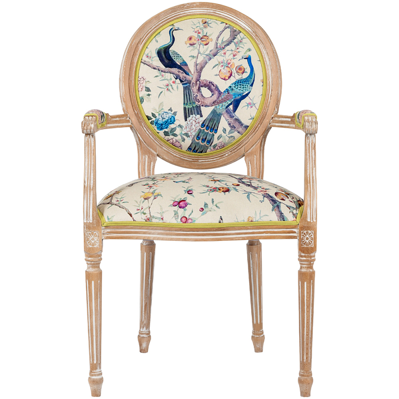 Полукресло из массива бука бежевое с изображением птиц и цветов Beige Green Chinoiserie Garden Chair Бежевый Салатовый Мульти Полукресло из массива бука бежевое с изображением птиц и цветов Beige Green Chinoiserie Garden Chair Бежевый Салатовый Мульти в Тюмени | Loft Concept