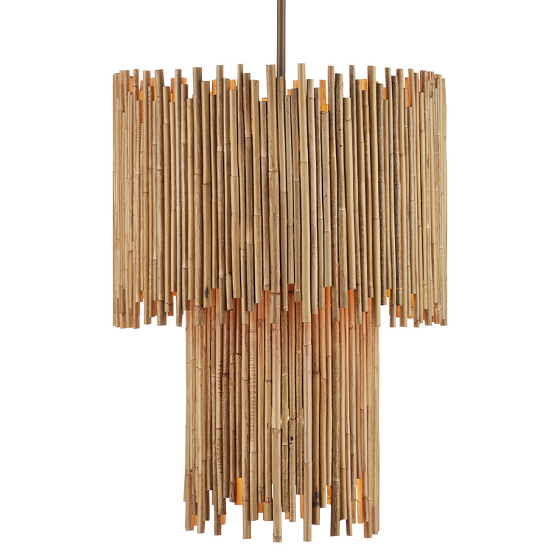 Подвесной светильник двухъярусный с абажуром из ротанга Wicker Furniture Бежевый в Тюмени | Loft Concept 