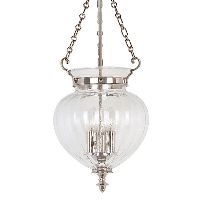 Подвесной светильник цвета никель с прозрачным ребристым стеклянным плафоном в классическом стиле Elstead Lighting Прозрачное Стекло Никель в Тюмени | Loft Concept 