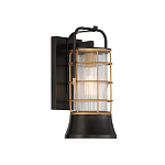 Настенный фонарь цилиндрической формы с рифленым стеклом в золотом каркасе на черном прямоугольном основании Eurofase варинант исполнения - 11 | Loft Concept в Тюмени