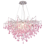 Люстра серебрянная с розовыми стеклянными подвесками в форме капель FAIRYTREE Light варинант исполнения - 3 | Loft Concept в Тюмени