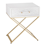 Приставной столик с выдвижным ящиком  White Table Carved Pattern варинант исполнения - 1 | Loft Concept в Тюмени