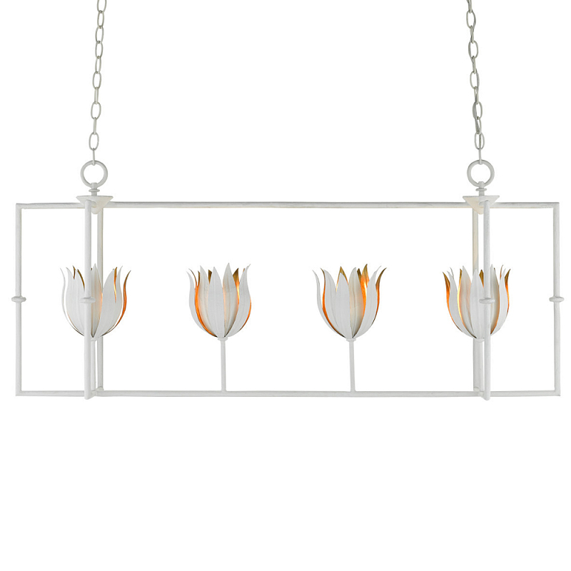 Люстра белая прямоугольная с абажурами в виде цветков тюльпана White Tulips Золотой Белый в Тюмени | Loft Concept 