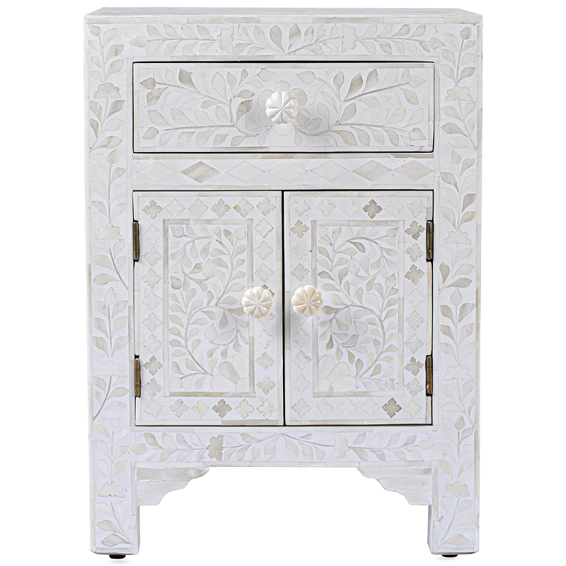 Тумбочка с инкрустацией BONE INLAY BEDSIDE Белая ivory ( слоновая кость ) Белый Тумбочка с инкрустацией BONE INLAY BEDSIDE Белая ivory ( слоновая кость ) Белый в Тюмени | Loft Concept