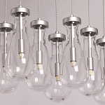 Люстра с 9-ю прозрачными плафонами из стекла в форме капли на прямоугольном потолочном основании цвета хром Lucid Rain  варинант исполнения - 4 | Loft Concept в Тюмени