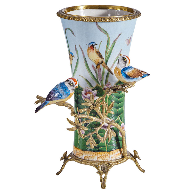 Ваза из фарфора с птицами на бронзовой ветке Garden of Eden Бронза Мульти в Тюмени | Loft Concept 