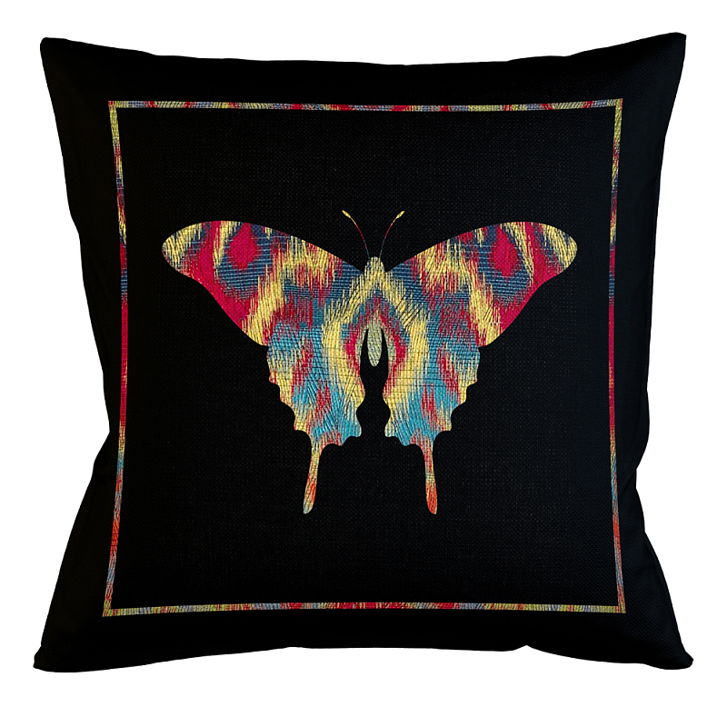 Подушка декоративная бабочка разноцветная Ikat Pattern Черный Мульти Бежевый Подушка декоративная бабочка разноцветная Ikat Pattern Черный Мульти Бежевый в Тюмени | Loft Concept