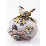 Шкатулка фиолетового цвета с рисунком бабочек и крышкой с фигуркой птицы на ветке Eden Garden варинант исполнения - 2 | Loft Concept в Тюмени